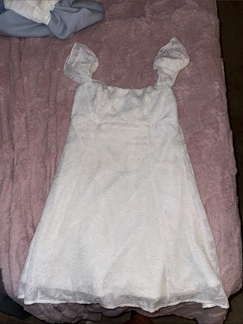 wild fable White Floral Lace A-line Dress with Puff Straps